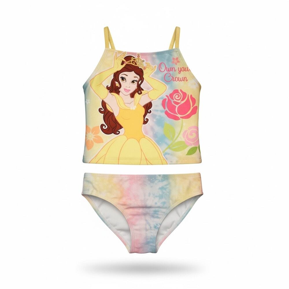 Disney Princess Beauty Belle tankini top and bikini bottom swim set sz 5